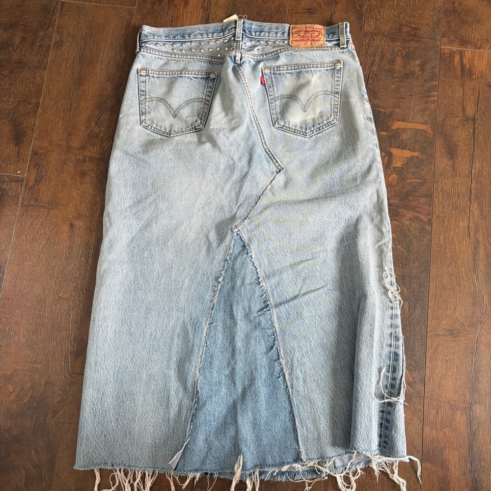❤️VERY RARE Tricia Fix free people Blue Patchwork Denim Maxi Skirt with Studs - Picture 7 of 16
